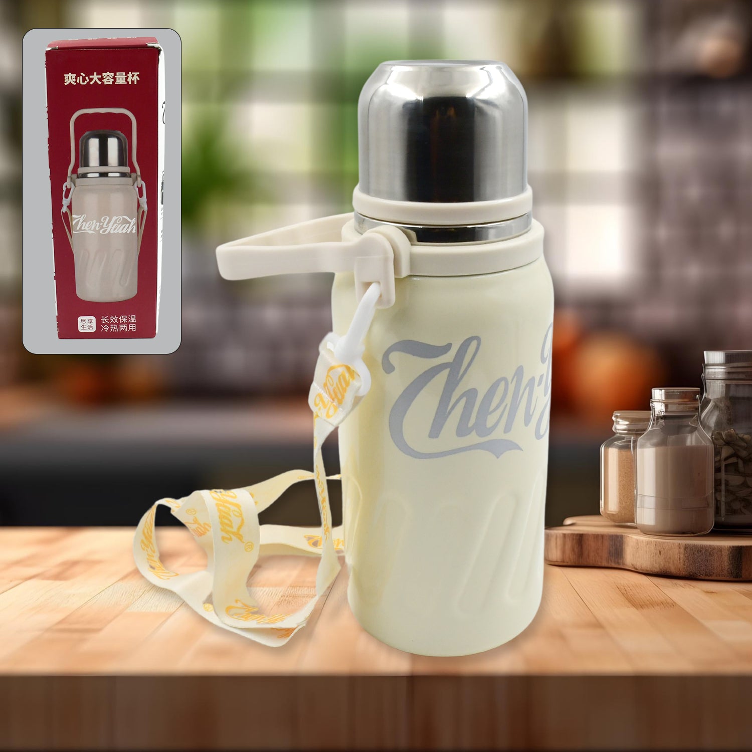 13040 Stainless Steel Vacuum Insulated Water Bottle  Leak Proof Flask For Tea Coffee  Reusable Water Bottle With Hanging Strap  Bottle For Hot  Cold Drinks Wide Mouth Water Flask (900 Ml) 13040 Stainless Steel Vacuum Insulated Water Bottle  Leak Proof Flask For Tea Coffee  Reusable Water Bottle With Hanging Strap  Bottle For Hot  Cold Drinks Wide Mouth Water Flask (900 Ml)